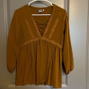 Earthbound dark mustard detailed boho top
